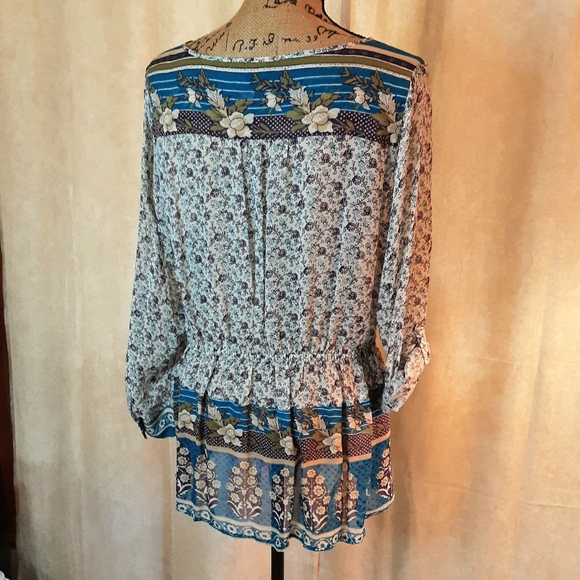 Lucky Brand Women’s Tunic Sheer Buttons Lightweight Peasant Floral - Picture 8 of 11